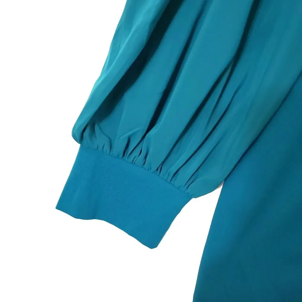 Susan Graver Liquid Knit Long Balloon Sleeve Tunic Top Plus Size 3X Blue V‎ Neck
